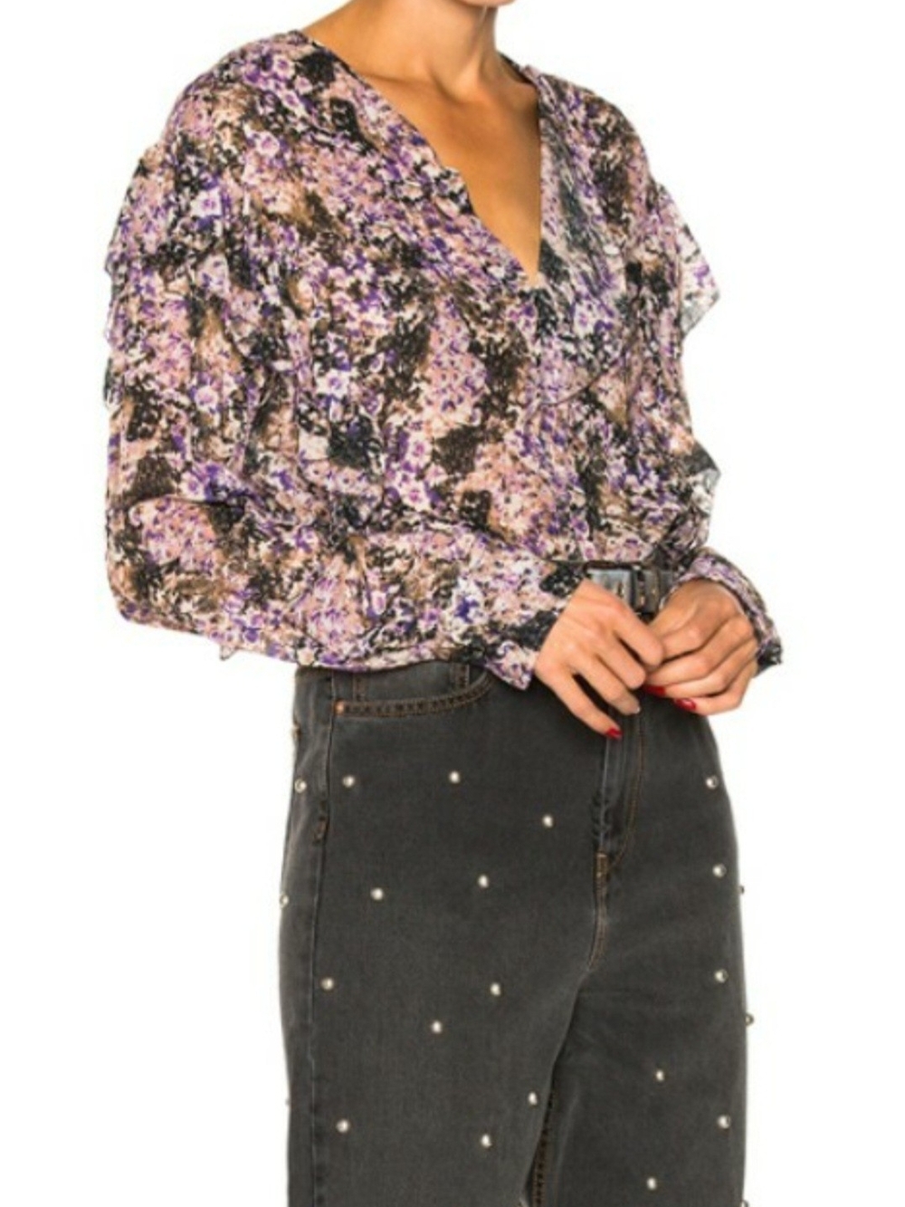 Ruffled V-Neck Floral Blouse